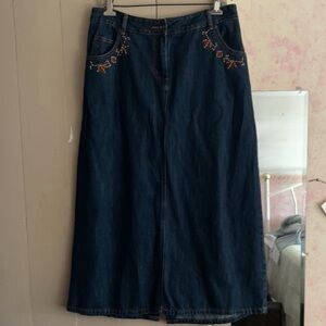Christopher & Banks dark denim embroidery beaded maxi skirt size 12